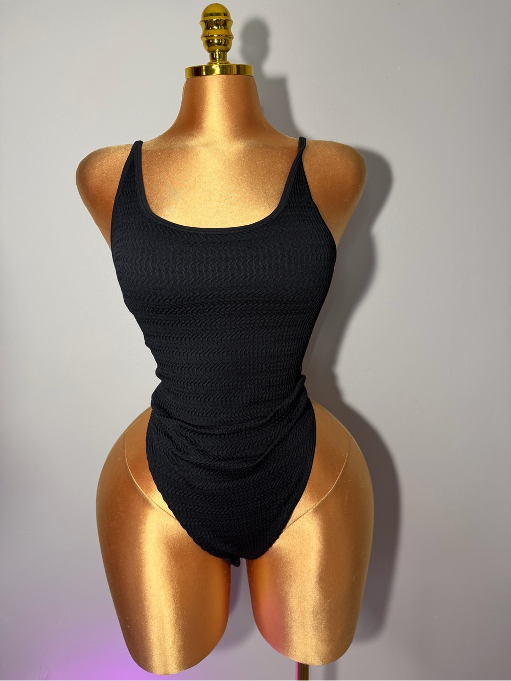 Black Textured Scoop Neck bodysuit